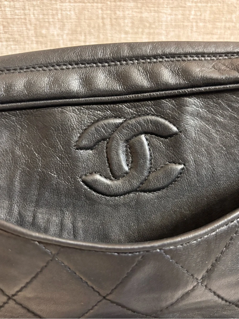 Authentic CHANEL vintage black lambskin tassel camera bag